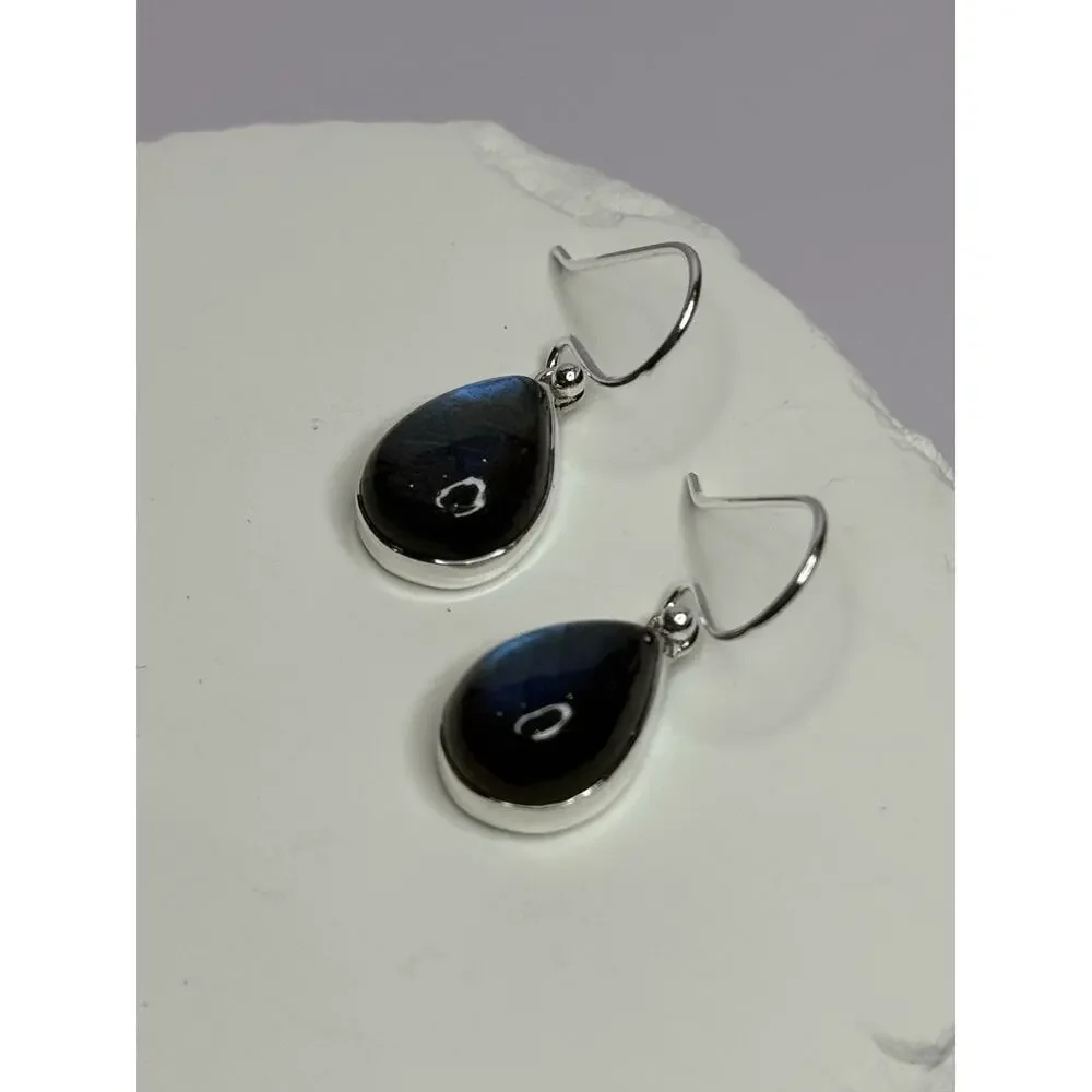 925 Sterling Silver Labradorite Earrings Length 1.2 Inch